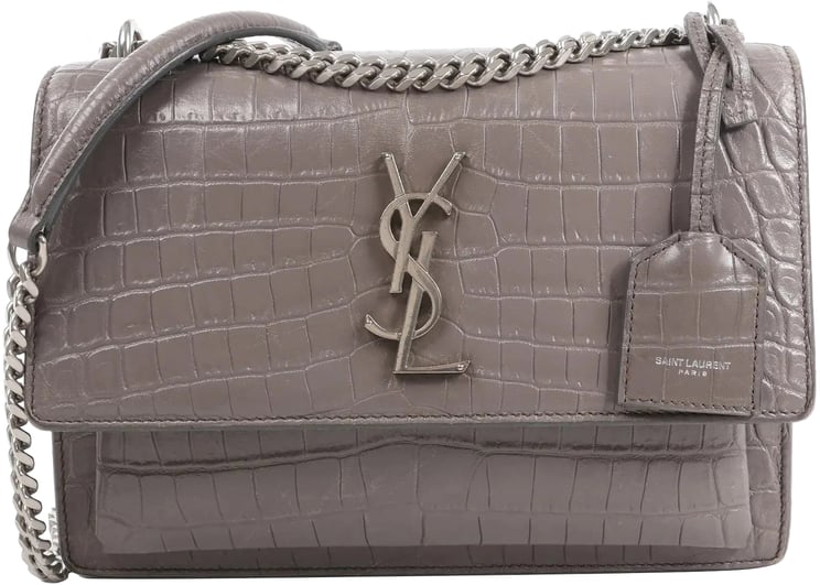 Saint Laurent Saint Laurent Paris Sunset Medium Mock Croc Shoulder Bag in Gray 442906