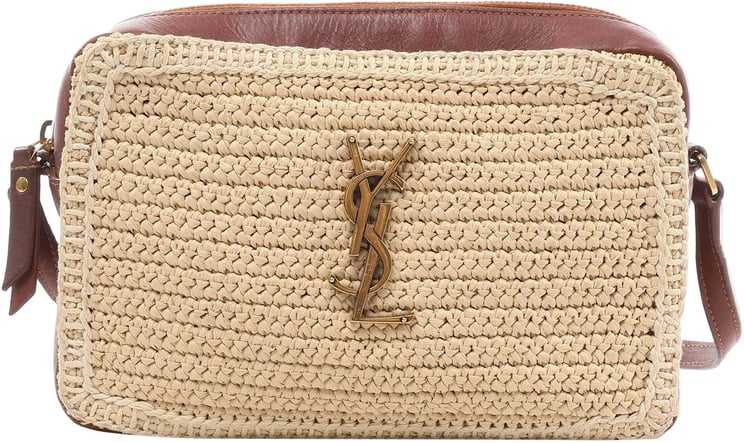 Saint Laurent Saint Laurent Paris Lou Camera Raffia x Leather Crossbody Bag in Beige x Brown 468537