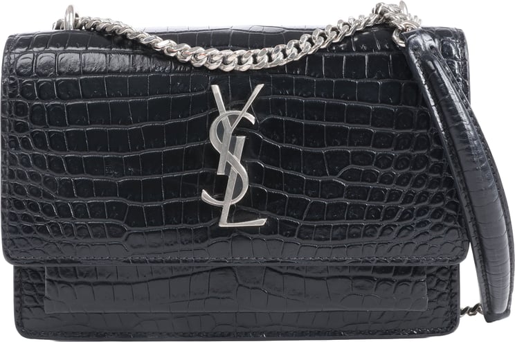 Saint Laurent Saint Laurent Paris Sunset Mock Croc Shoulder Bag in Black