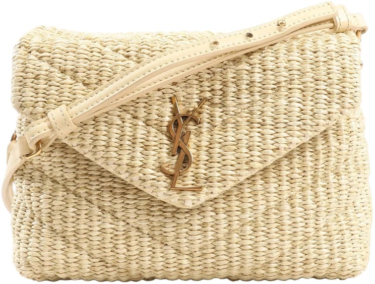 Saint Laurent Saint Laurent Paris Loulou Raffia x Leather Crossbody Bag in Beige 467072