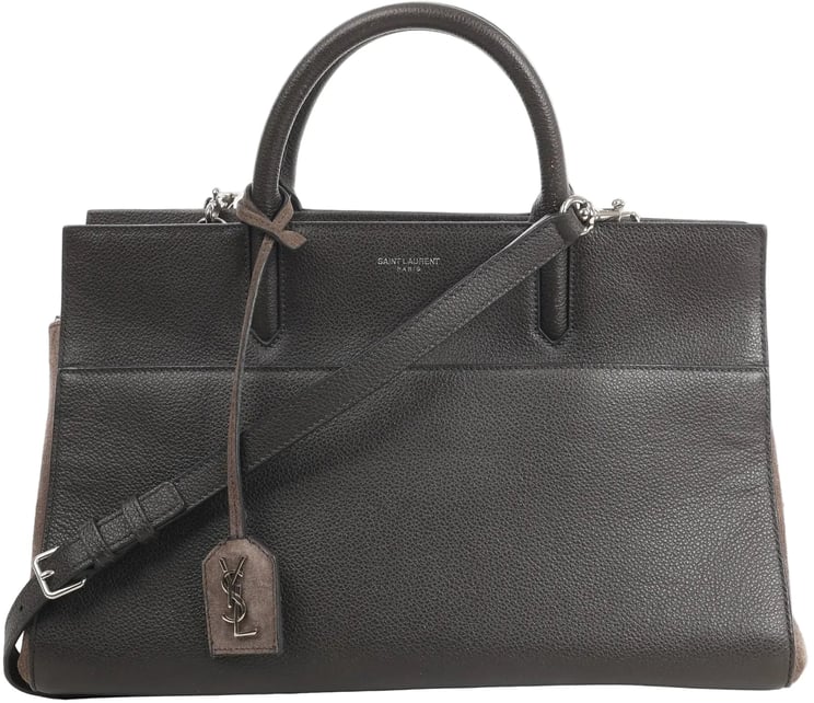 Saint Laurent Saint Laurent Cabas Rive Gauche Leather x Suede 2Way Handbag in Dark Gray 436620