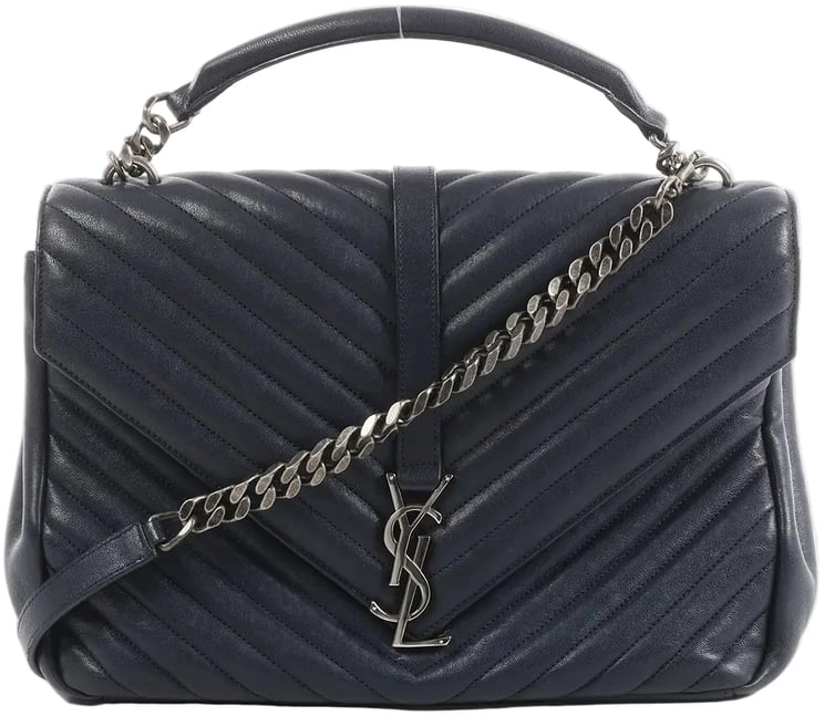 Saint Laurent Saint Laurent Paris College Monogramme Leather Chain Handbag in Navy Blue 392738