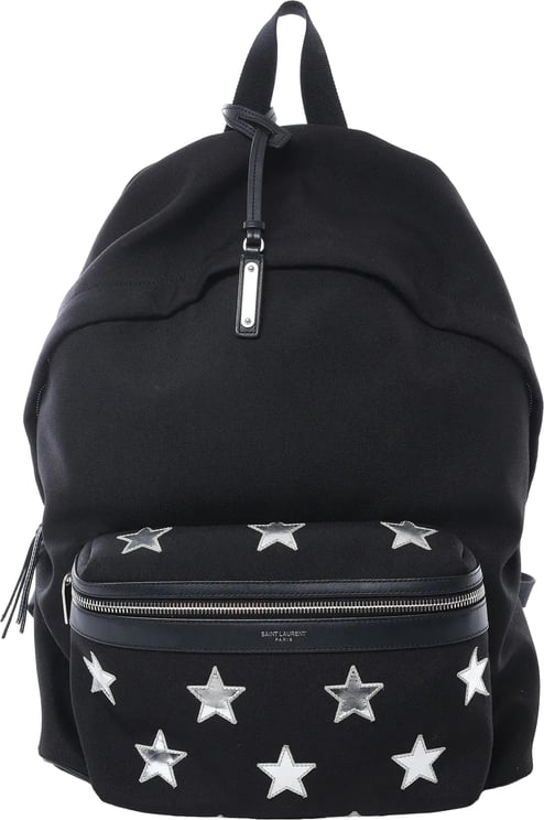 Saint Laurent Saint Laurent Paris City Canvas & Leather Backpack in Black × Silver 534968