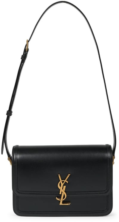 Saint Laurent Rectangular Black Leather Shoulder Bag With Gold-Tone Logo