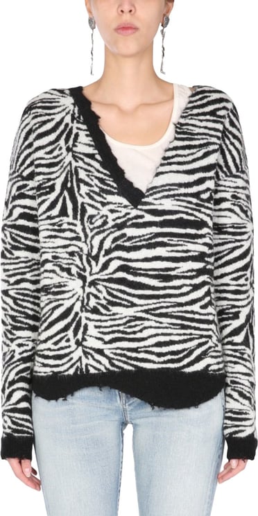 Saint Laurent Zebra Stripe V-Neck Sweater