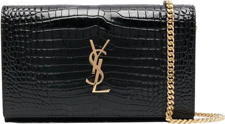 Saint Laurent Saint Laurent Cassandre Croc Embossed Leather Chain Wallet