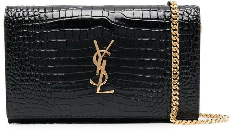 Saint Laurent Saint Laurent Cassandre Croc Embossed Leather Chain Wallet