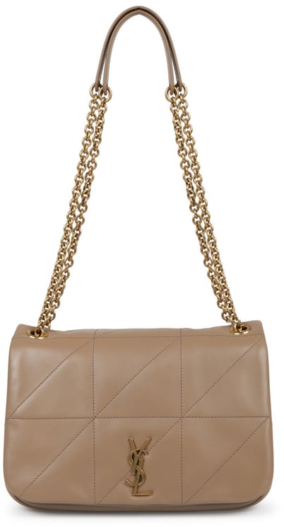 Saint Laurent Structured Beige Leather Shoulder Bag