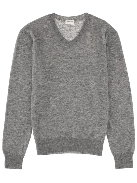Saint Laurent Black Cashmere-Silk Blend V-Neck Sweater
