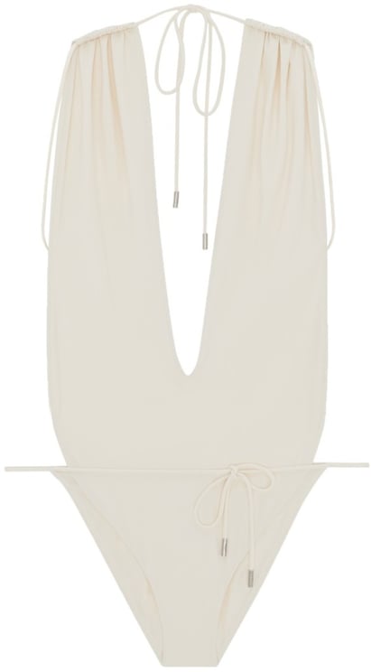 Saint Laurent Deep Plunge Neckline One-Piece Swimsuit