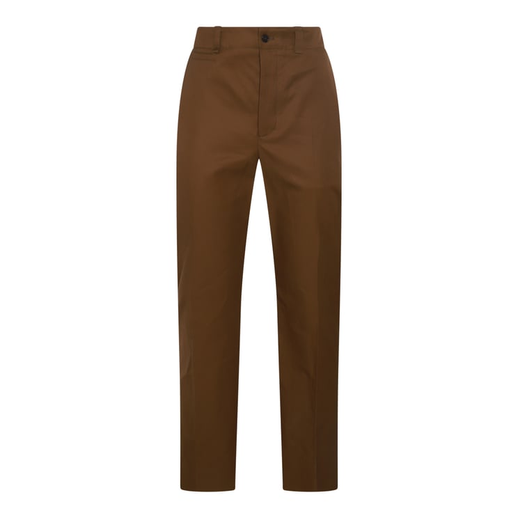 Saint Laurent Flared Brown Cotton Trousers With Tailored Finish