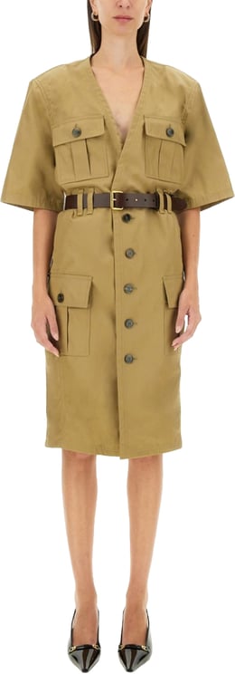 Saint Laurent Relaxed-Fit Beige Dress With Belted Waist
