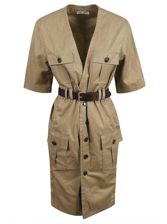 Saint Laurent Relaxed-Fit Beige Dress With Belted Waist