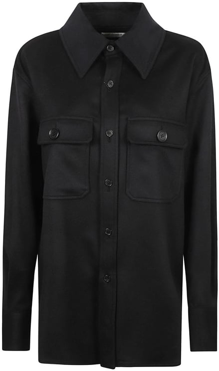 Saint Laurent Button-Up Black Cashmere Shirt With Chest Pockets