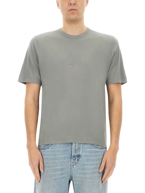 Saint Laurent Greyish-Green Cotton Relaxed T-Shirt