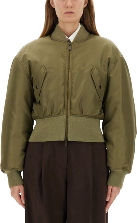 Saint Laurent Cropped Voluminous Nylon Bomber Jacket