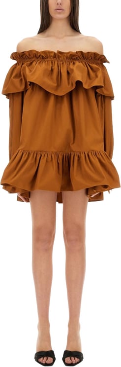 Saint Laurent Off-The-Shoulder Ruffled Sleeve Mini Dress