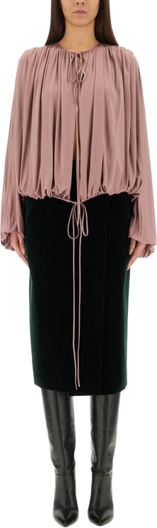 Saint Laurent Fluid Knit Blouse With Gathered Pleats