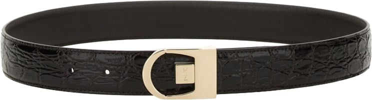Saint Laurent Reversible Crocodile-Patterned Calf Leather Belt