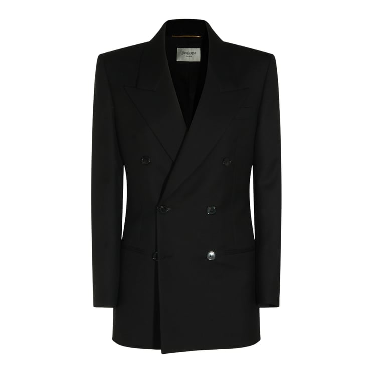 Saint Laurent Double-Breasted Tailored Blazer with Sharp Lapels
