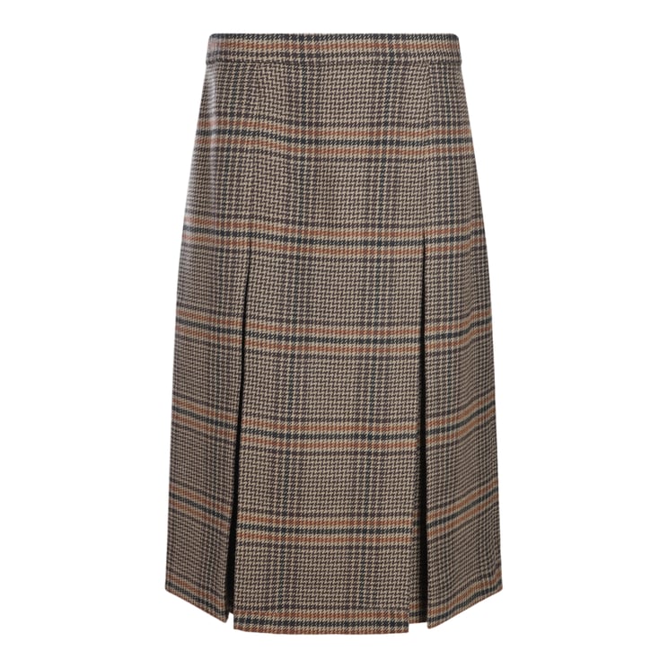 Saint Laurent Plaid Midi Skirt With Front Pleats And Fitted Waistband