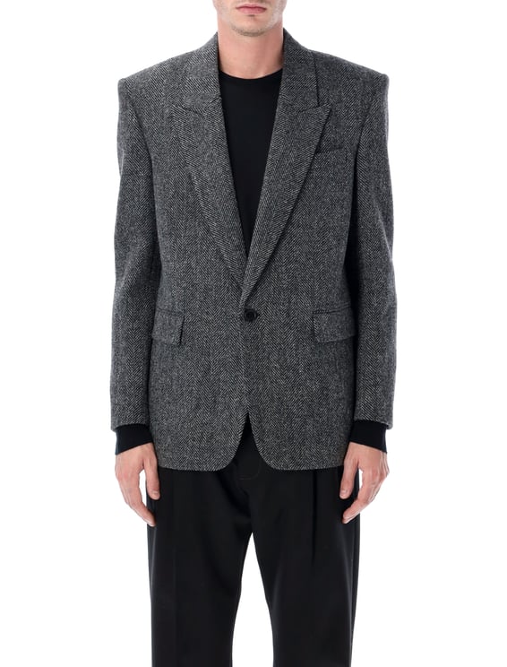 Saint Laurent Oversized Herringbone Wool Single Jacket