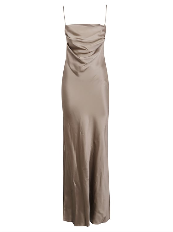 Saint Laurent Silk Midi Dress with Cowl Neckline and Spaghetti Straps