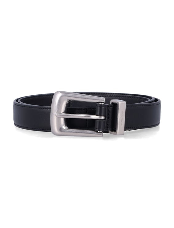 Saint Laurent Boucle Folk Black Leather Belt