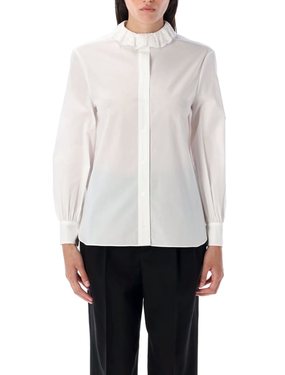 Saint Laurent Riffle Neck Ruffle White Button Shirt