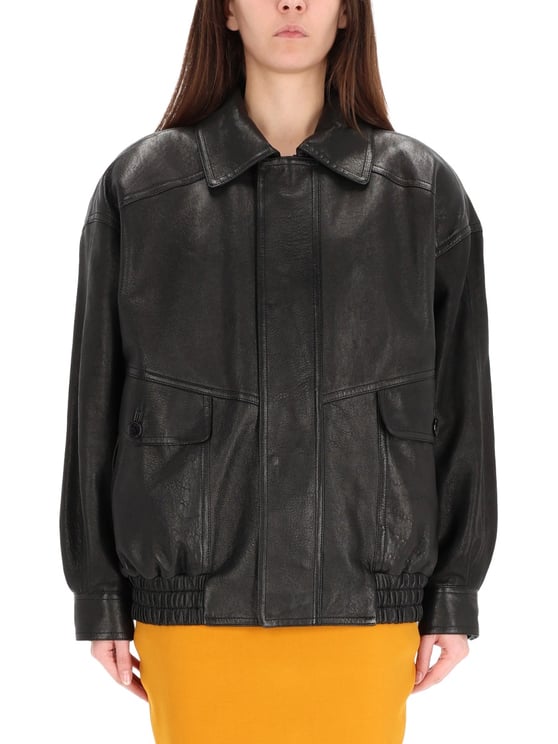 Saint Laurent Black Balloon Lamb Leather Bomber Jacket