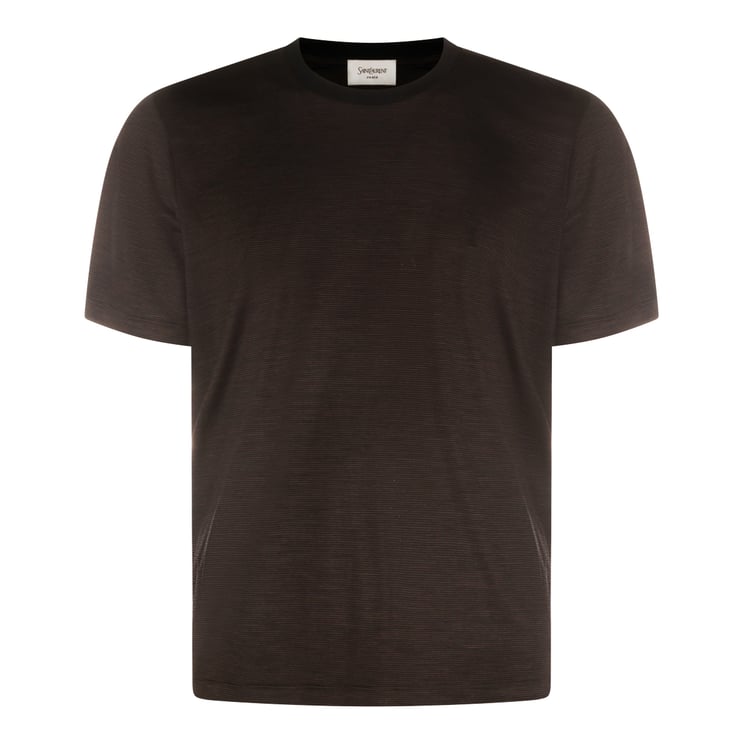 Saint Laurent Short-Sleeve Crew Neck T-Shirt with Subtle Stripes and Tonal Logo