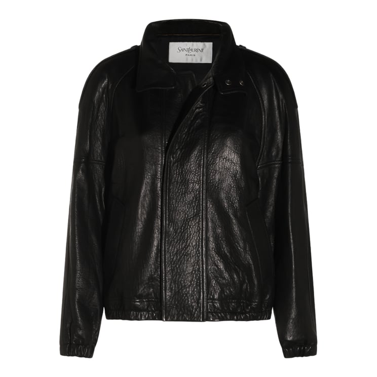 Saint Laurent Sleek Black Leather Jacket with Classic Collar