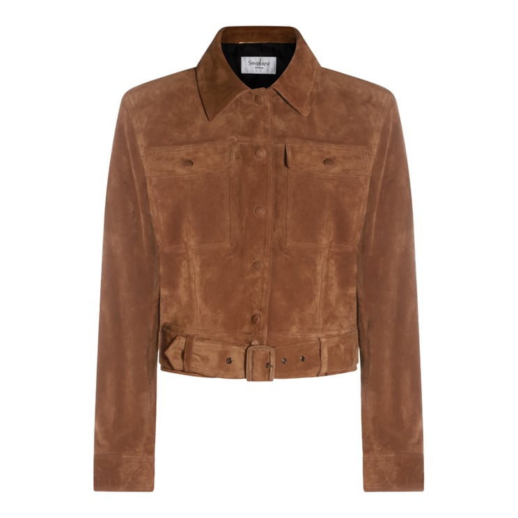 Saint Laurent Brown Suede Jacket with Classic Collar