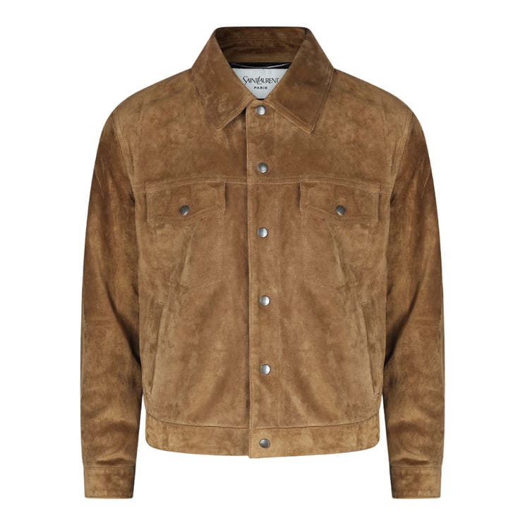 Saint Laurent Classic Brown Suede Jacket With Structured Collar And Snap Buttons