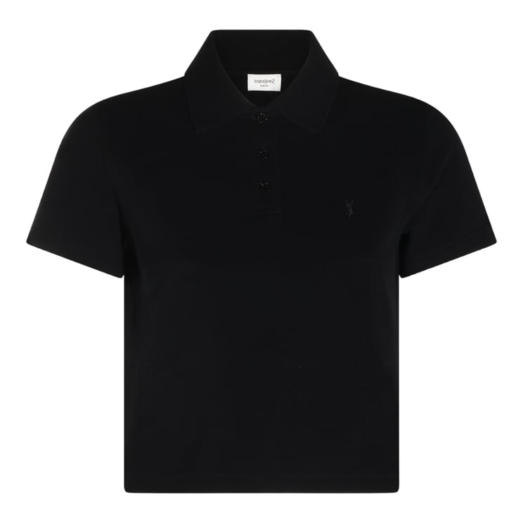 Saint Laurent Cropped Black Polo Shirt With Traditional Collar And Embroidered Logo