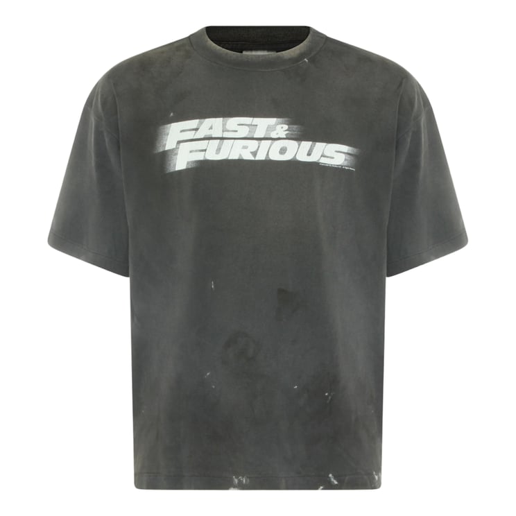 Saint Mxxxxxx Washed Black Graphic T-Shirt with Distressed Finish