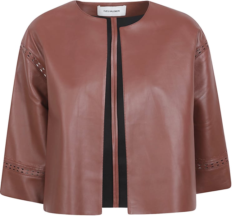 Salomon Cropped Brown Lamb Leather Jacket with Cut-out Detailing