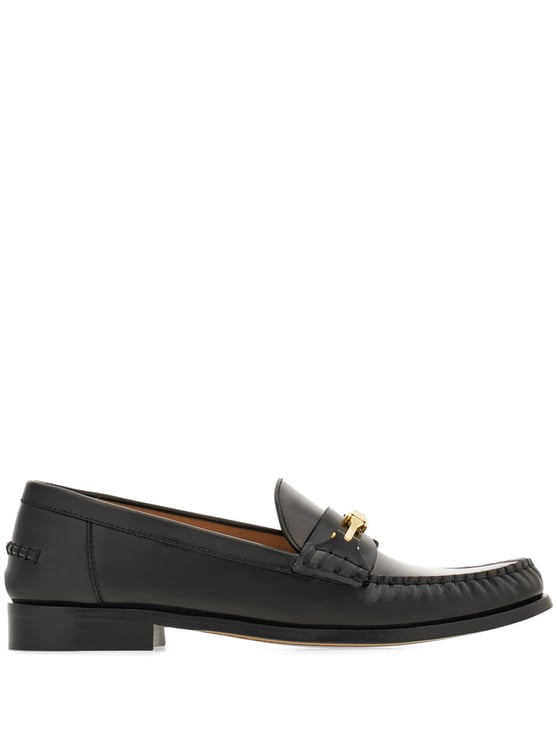 Salvatore Ferragamo Black Harry Stitched Apron Front Loafers
