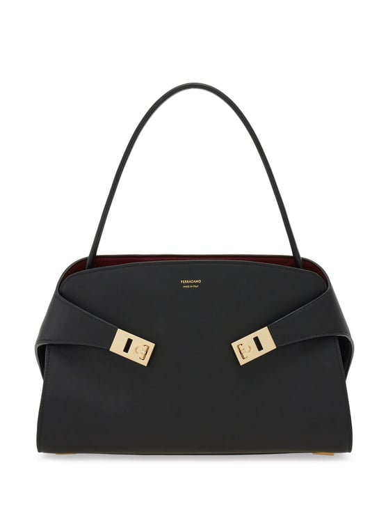Salvatore Ferragamo Black Hug Sh S Smooth Leather Handbag