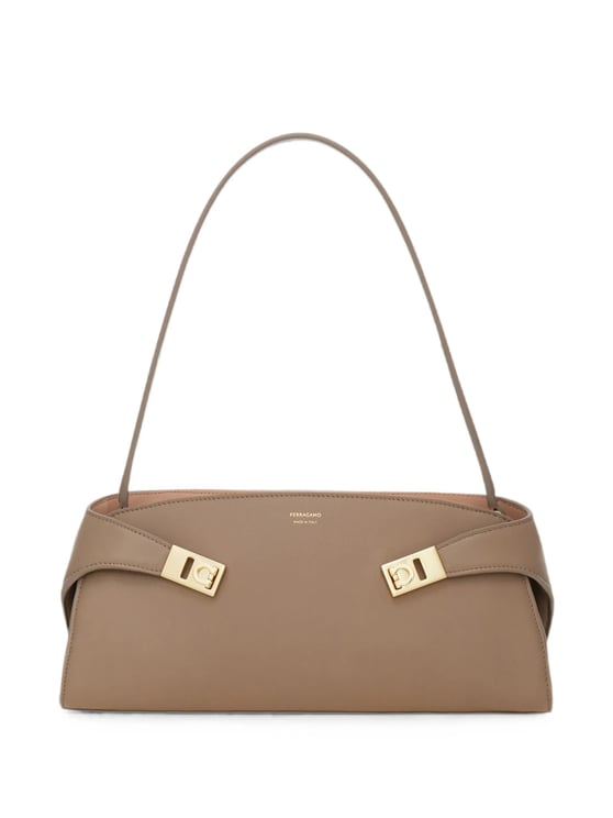 Salvatore Ferragamo Elongated Calf Leather Shoulder Bag With Gold-Tone Hardware
