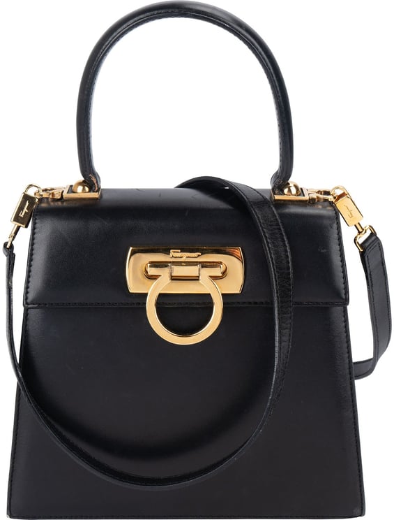 Salvatore Ferragamo Salvatore Ferragamo Black Leather Gancini Top Handle Handbag