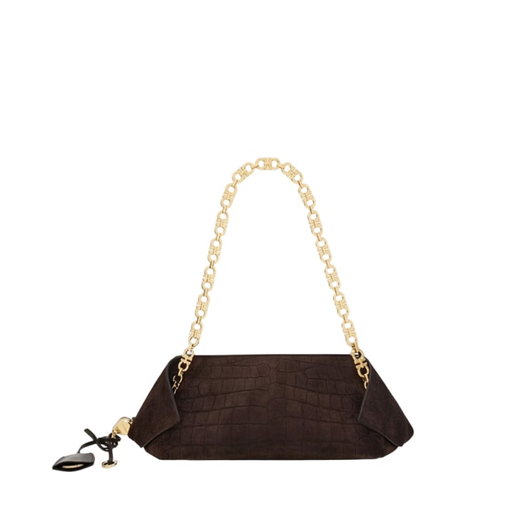 Salvatore Ferragamo Dark Brown Suede Shoulder Bag