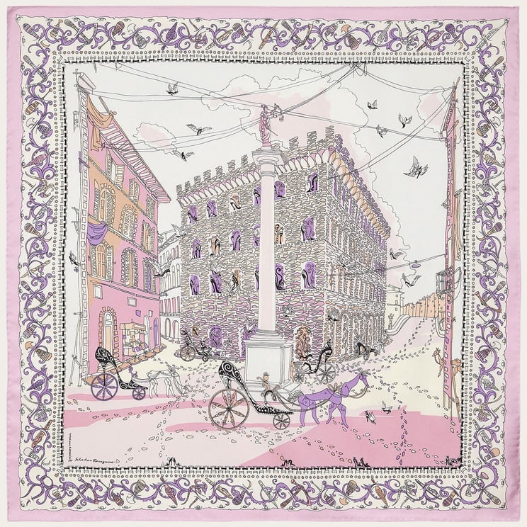 Salvatore Ferragamo Pink Voyage Print Silk Scarf