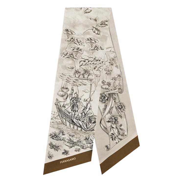 Salvatore Ferragamo Beige Voyage Print Silk Bandeau
