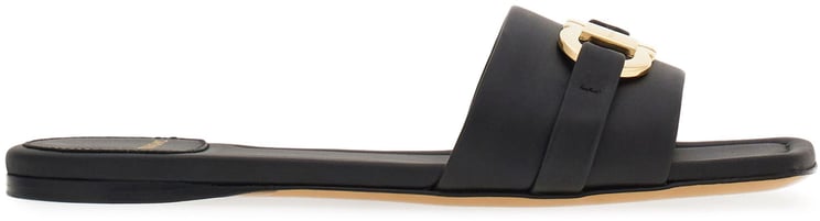 Salvatore Ferragamo Black Leah Gancini Ornament Leather Sandals