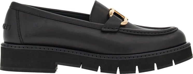 Salvatore Ferragamo Black Maryan Lug Leather Lug Sole Flats