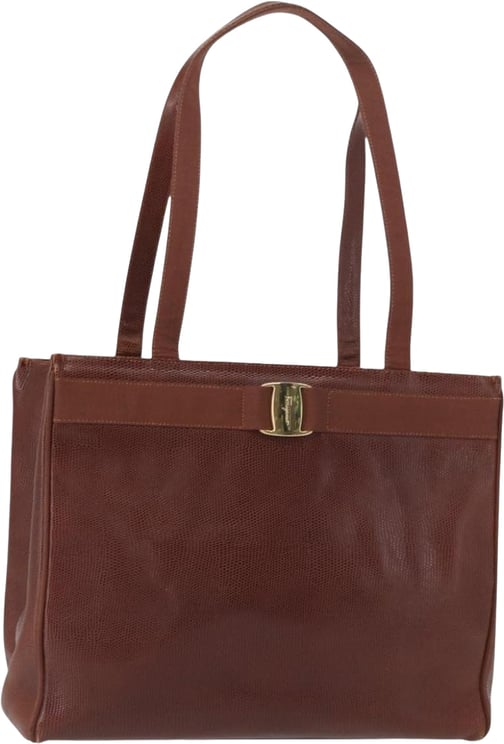 Salvatore Ferragamo Salvatore Ferragamo Vintage Vara Bow Tote Lizard Embossed Leather Medium