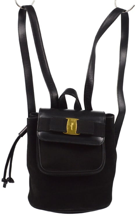 Salvatore Ferragamo Salvatore Ferragamo Vara Flap Drawstring Backpack Leather and Suede
