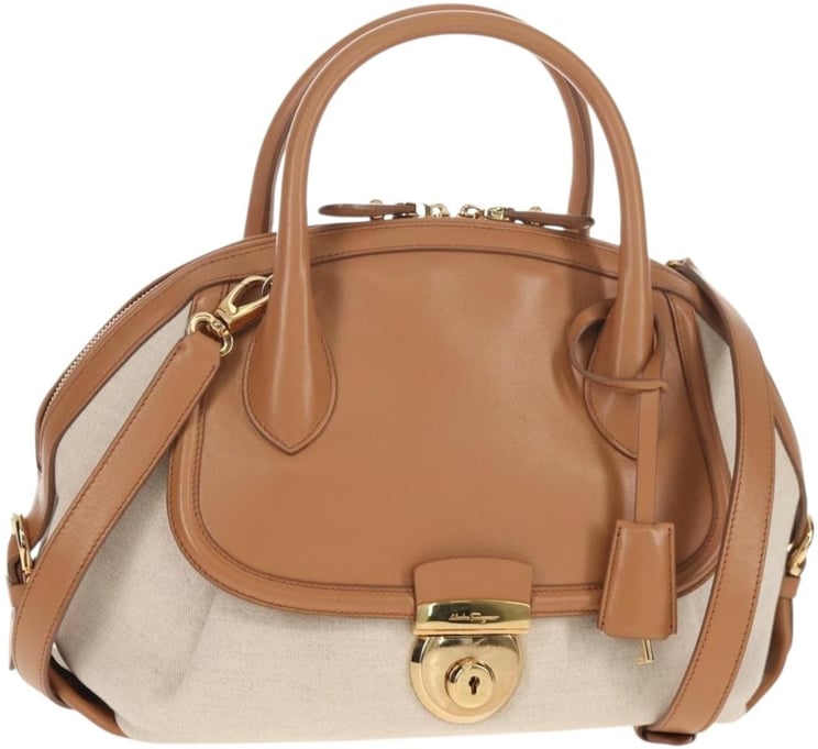 Salvatore Ferragamo Salvatore Ferragamo Vintage Fiamma Satchel Canvas and Leather