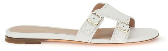 Santoni Santoni White Calf Leather Bos Taurus Flat Sandals